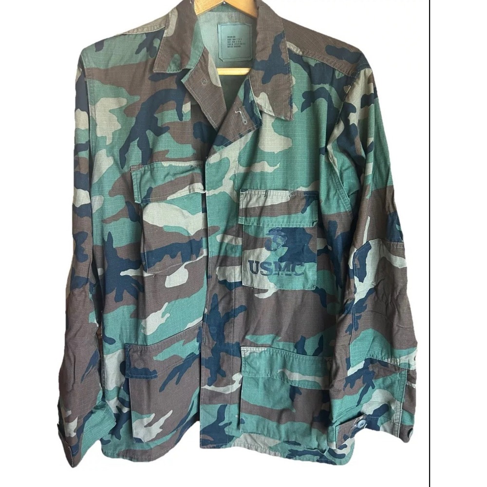 Military BDU Woodland Camo Combat Shirt Coat Hot Weather ‎ -Med Long
